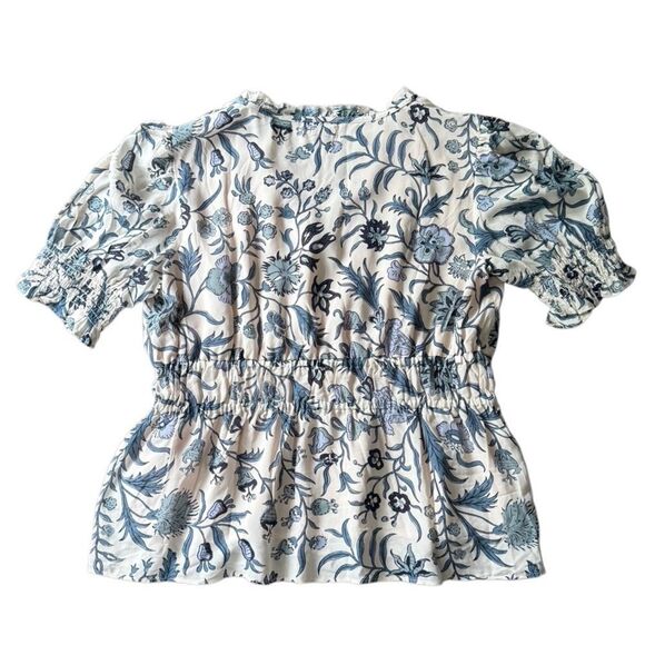 Spartina 449 Isadora Blouse Hamilton Floral Block Cream Blue XL - Picture 3 of 7